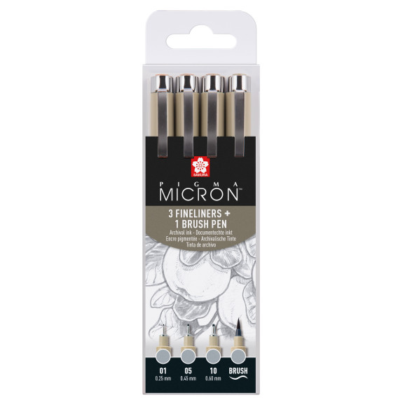 Sakura Pigma Micron Fineliner - Assorted Sizes - Light Cool Gray - Set of 4